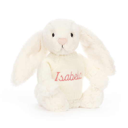 Jellycat Bashful Cream Bunny with Personalized Cream Jumper