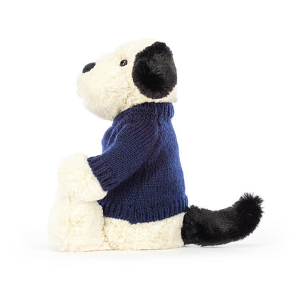 Jellycat Bashful Black & Cream Puppy with Personalized Navy Jumper
