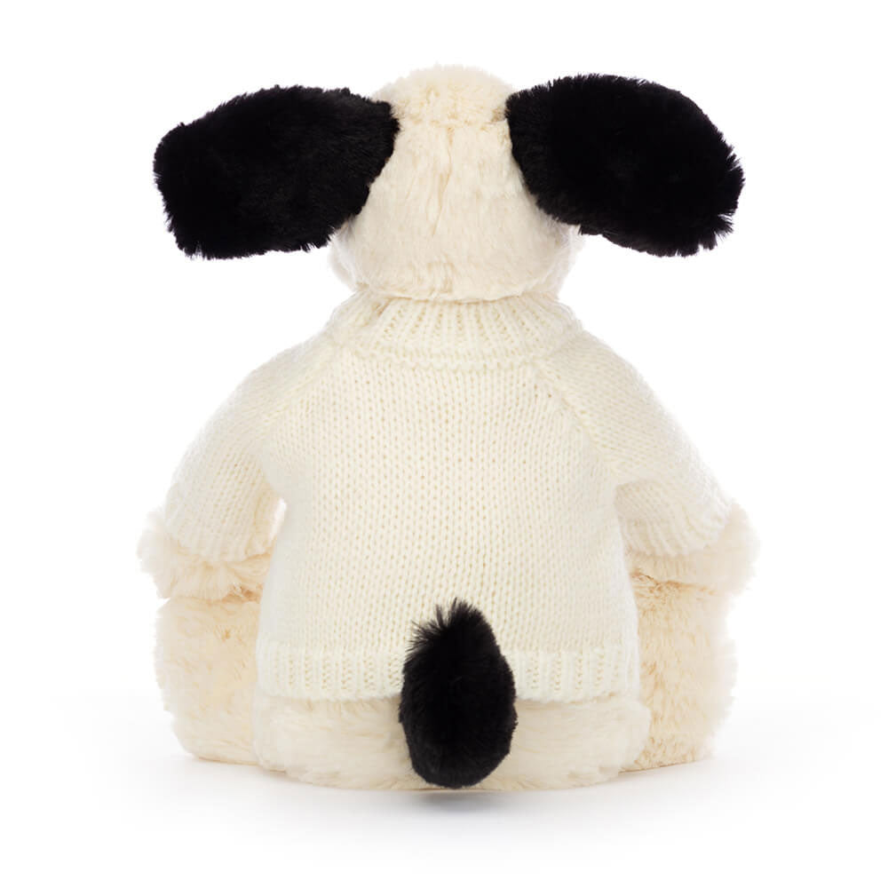 Jellycat Bashful Black & Cream Puppy with Personalized Cream Jumper