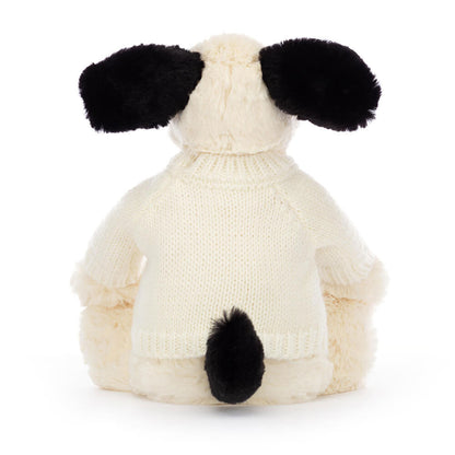 Jellycat Bashful Black & Cream Puppy with Personalized Cream Jumper