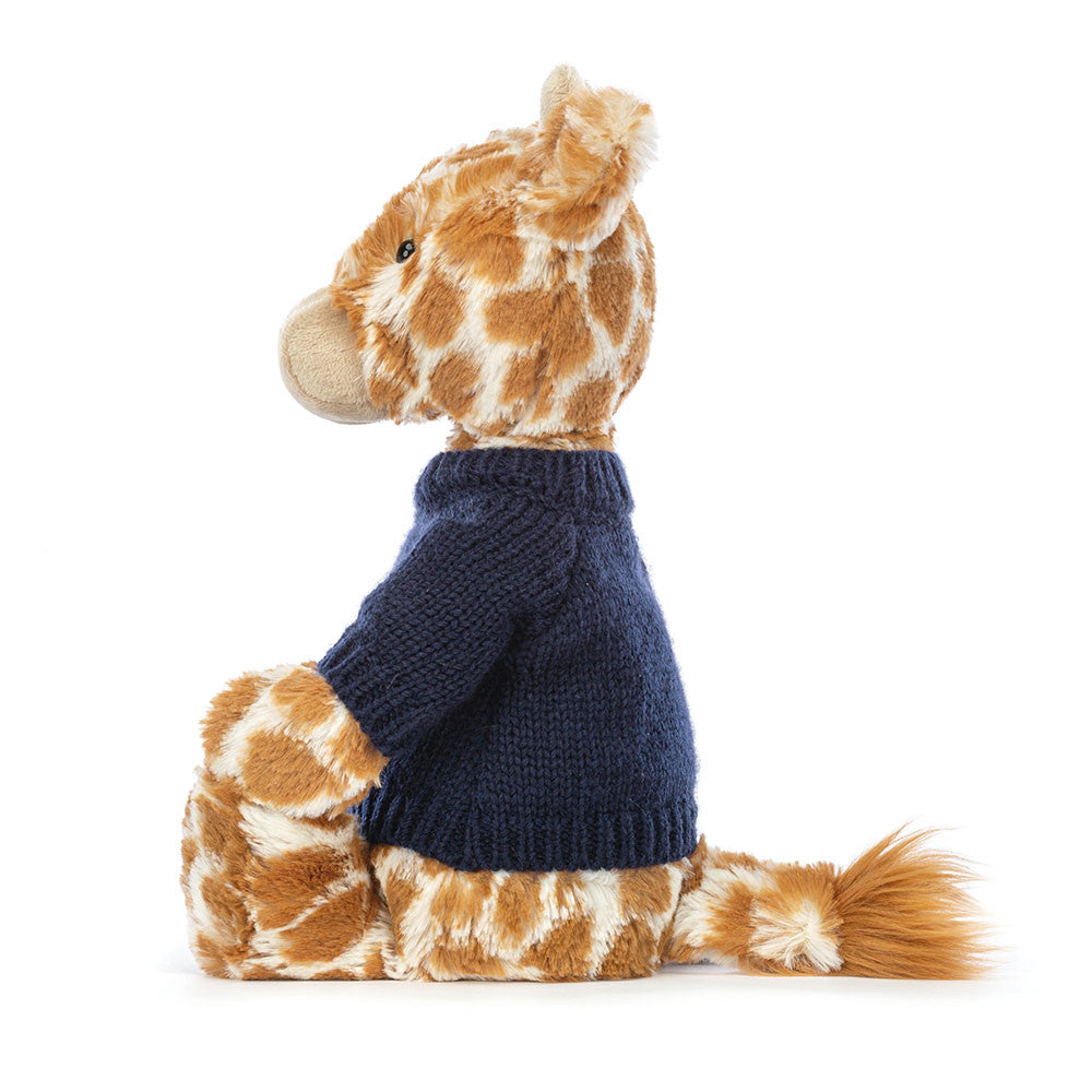 Jellycat Bashful Giraffe with Personalized Navy Jumper