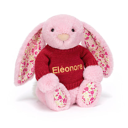 Jellycat Blushkin Blossom Luxe Bunny with Personalized Red Jumper