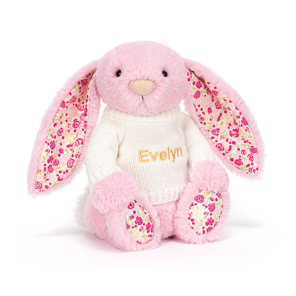 Jellycat Blushkin Blossom Luxe Bunny with Personalized Cream Jumper