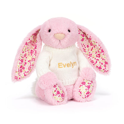 Jellycat Blushkin Blossom Luxe Bunny with Personalized Cream Jumper