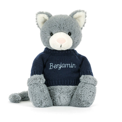 Jellycat Bashful Kitten with Personalized Navy Jumper