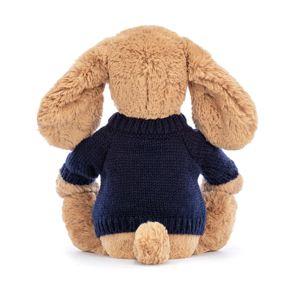 Jellycat Bashful Toffee Puppy with Personalized Navy Jumper