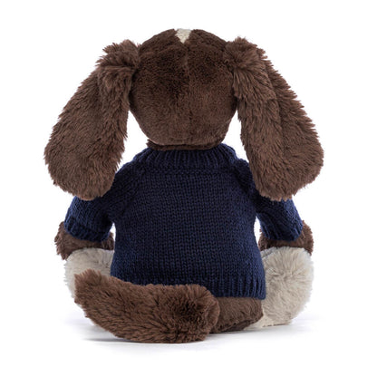 Jellycat Bashful Fudge Puppy with Personalized Navy Jumper