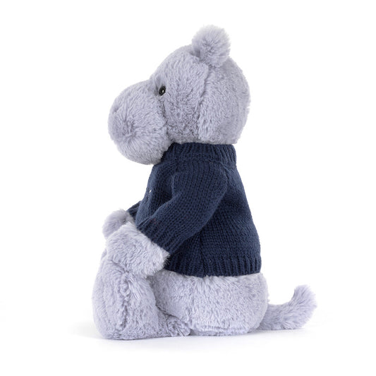 Jellycat Bashful Hippo with Personalized Navy Jumper