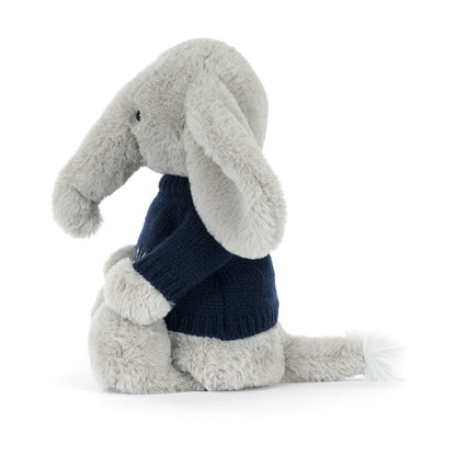 Jellycat Bashful Luxe Elephant Thuddeus with Personalized Navy Jumper