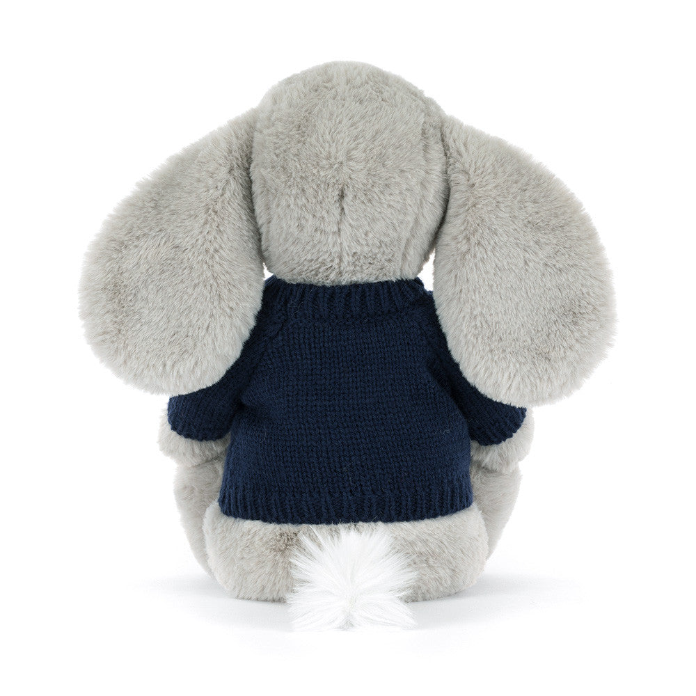 Jellycat Bashful Luxe Elephant Thuddeus with Personalized Navy Jumper