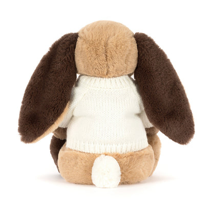 Jellycat Bashful Patchwork Brown Bunny with Personalized Cream Jumper