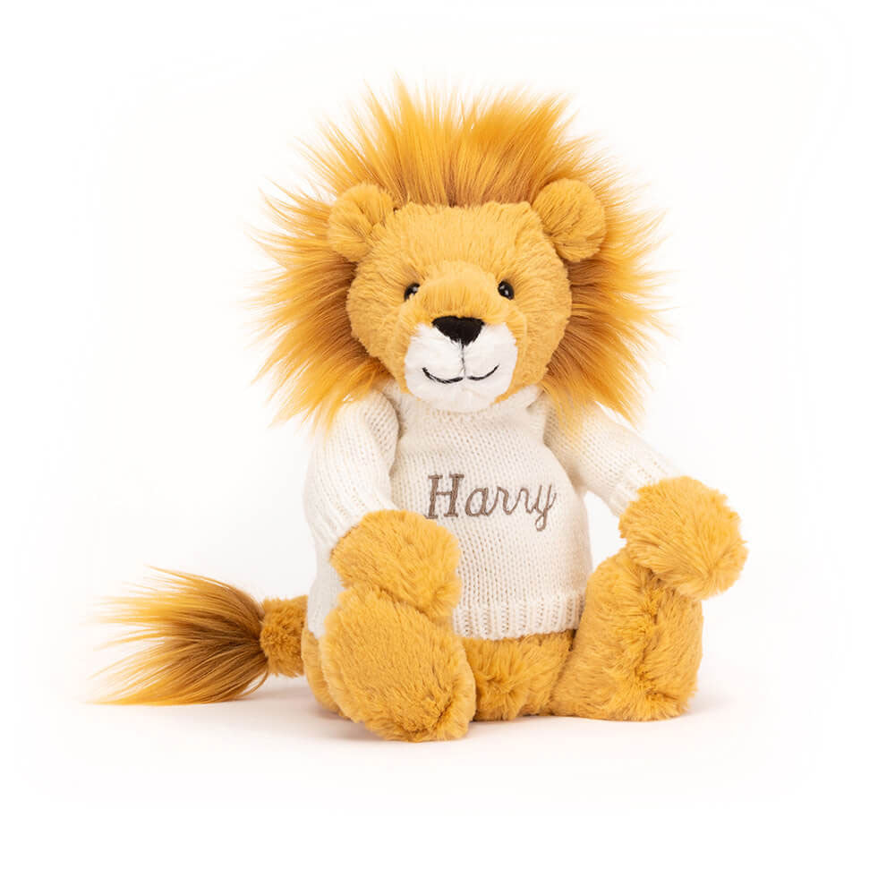 Jellycat Bashful Lion with Personalized Cream Jumper