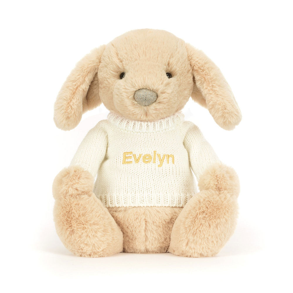 Jellycat Bashful Luxe Puppy Orlando with Personalized Cream Jumper