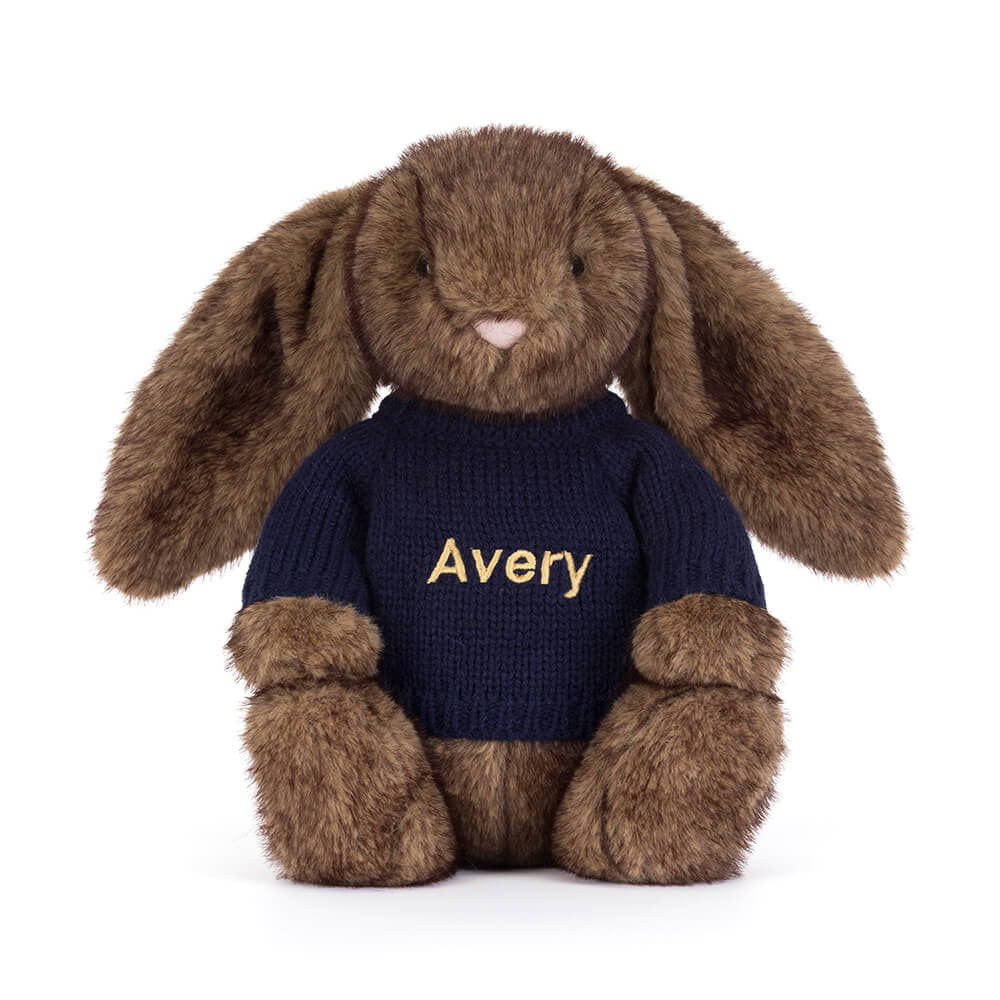 Jellycat Hoppleston Luxe Bunny with Personalized Navy Jumper