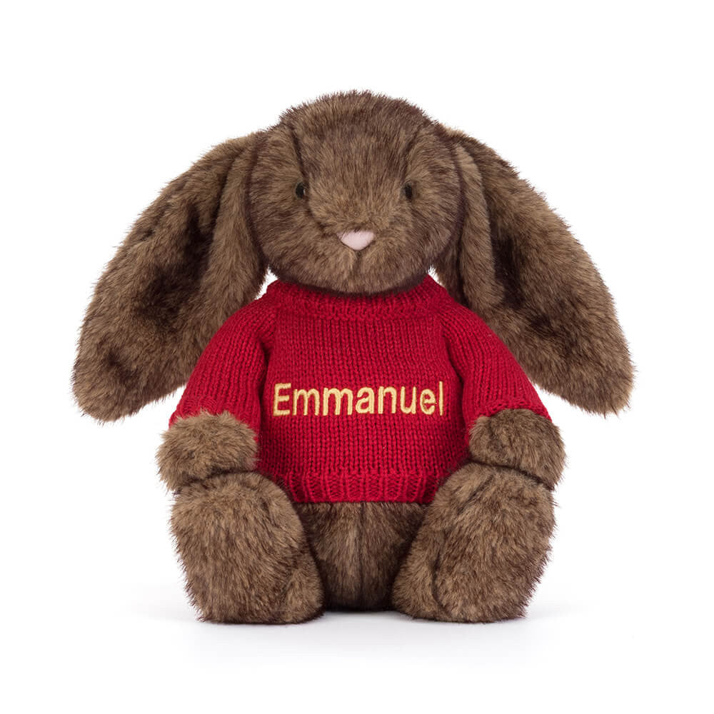 Jellycat Hoppleston Luxe Bunny with Personalized Red Jumper