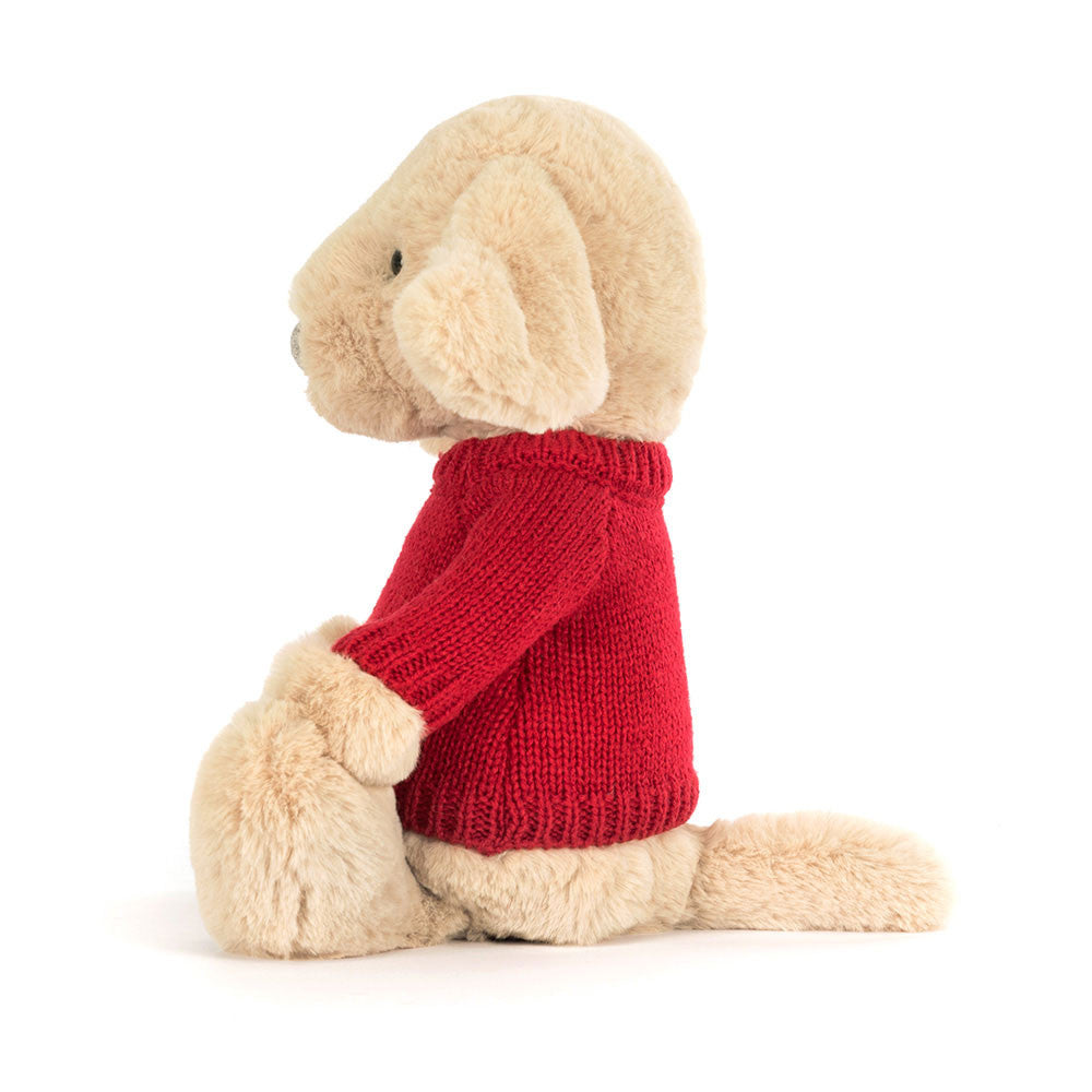 Jellycat Bashful Luxe Puppy Orlando with Personalized Red Jumper