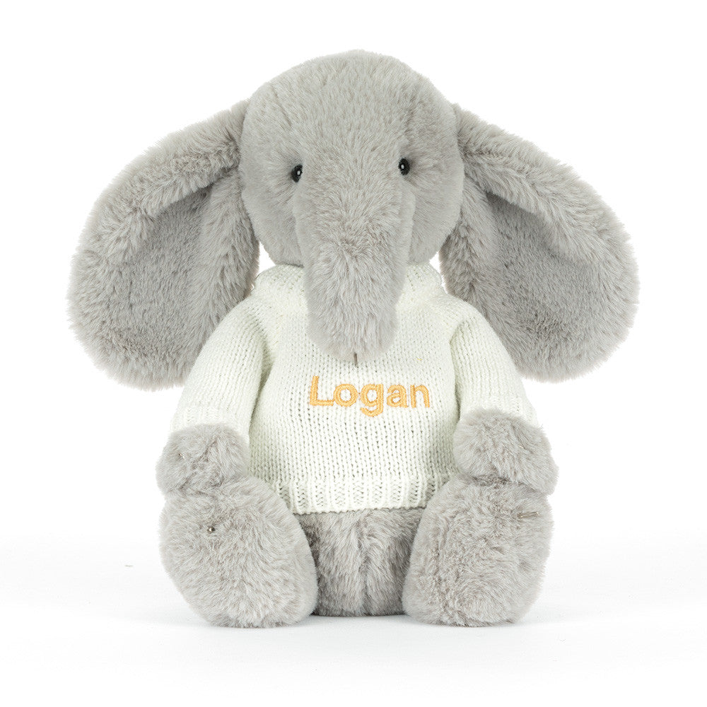 Jellycat Bashful Luxe Elephant Thuddeus with Personalized Cream Jumper