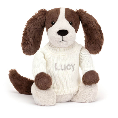 Jellycat Bashful Fudge Puppy with Personalized Cream Jumper