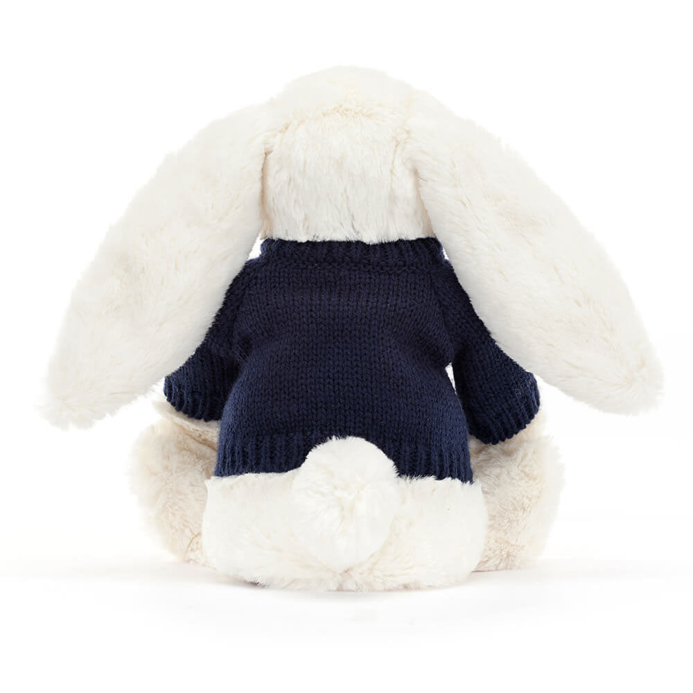 Jellycat Bashful Cream Bunny with Personalized Navy Jumper