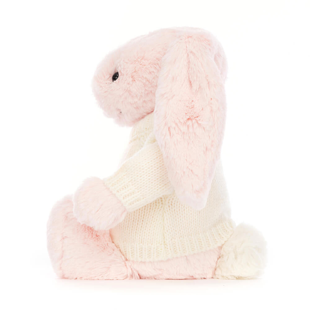 Jellycat Bashful Pink Bunny with Personalized Cream Jumper
