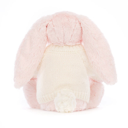 Jellycat Bashful Pink Bunny with Personalized Cream Jumper