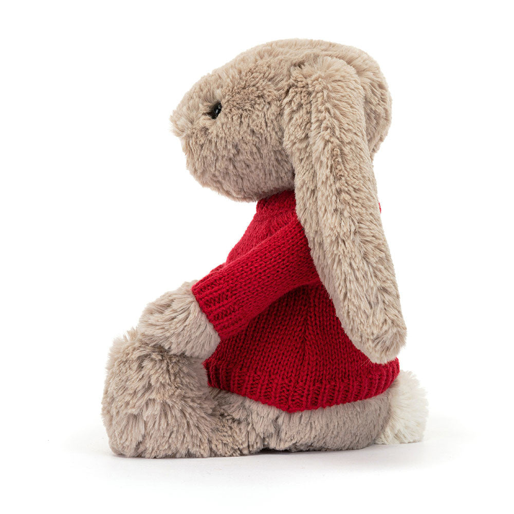 Jellycat Bashful Beige Bunny with Personalized Red Jumper
