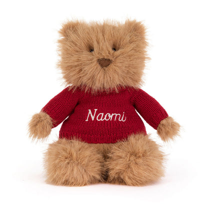 Jellycat Bartholomew Bear Bouffant with Personalized Red Jumper