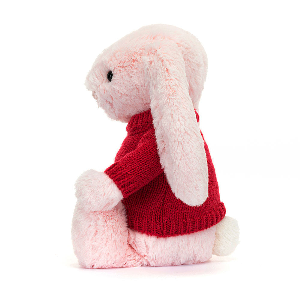 Jellycat Bashful Pink Bunny with Personalized Red Jumper