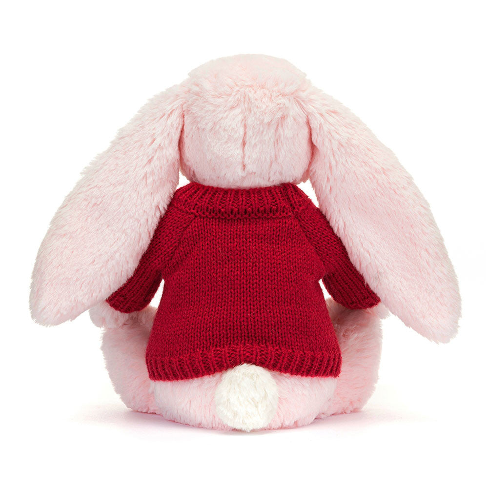 Jellycat Bashful Pink Bunny with Personalized Red Jumper