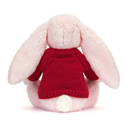 Jellycat Bashful Pink Bunny with Personalized Red Jumper