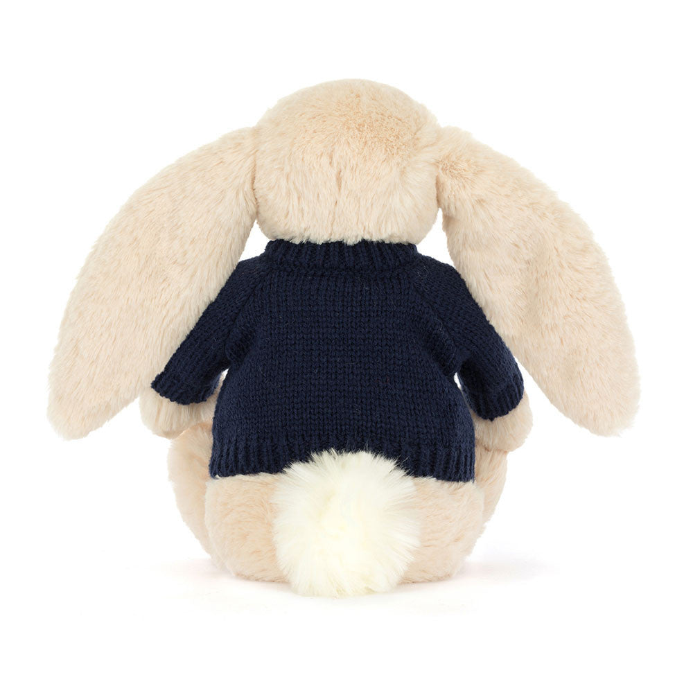 Jellycat Bashful Luxe Bunny Willow with Personalized Navy Jumper