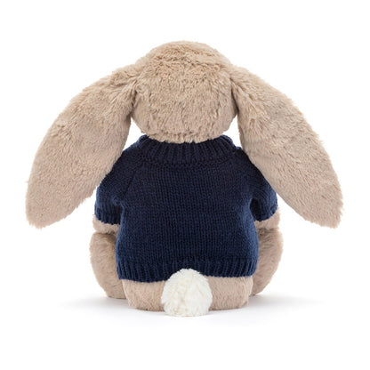 Jellycat Blossom Beige Bunny 'Petal' with Personalized Navy Jumper