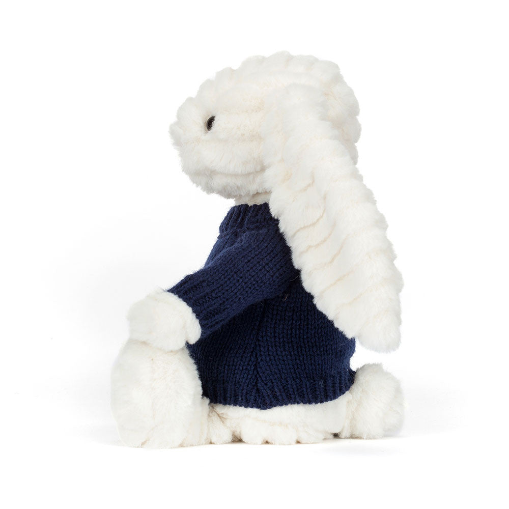 Jellycat Bashful Luxe Bunny Nimbus with Personalized Navy Jumper