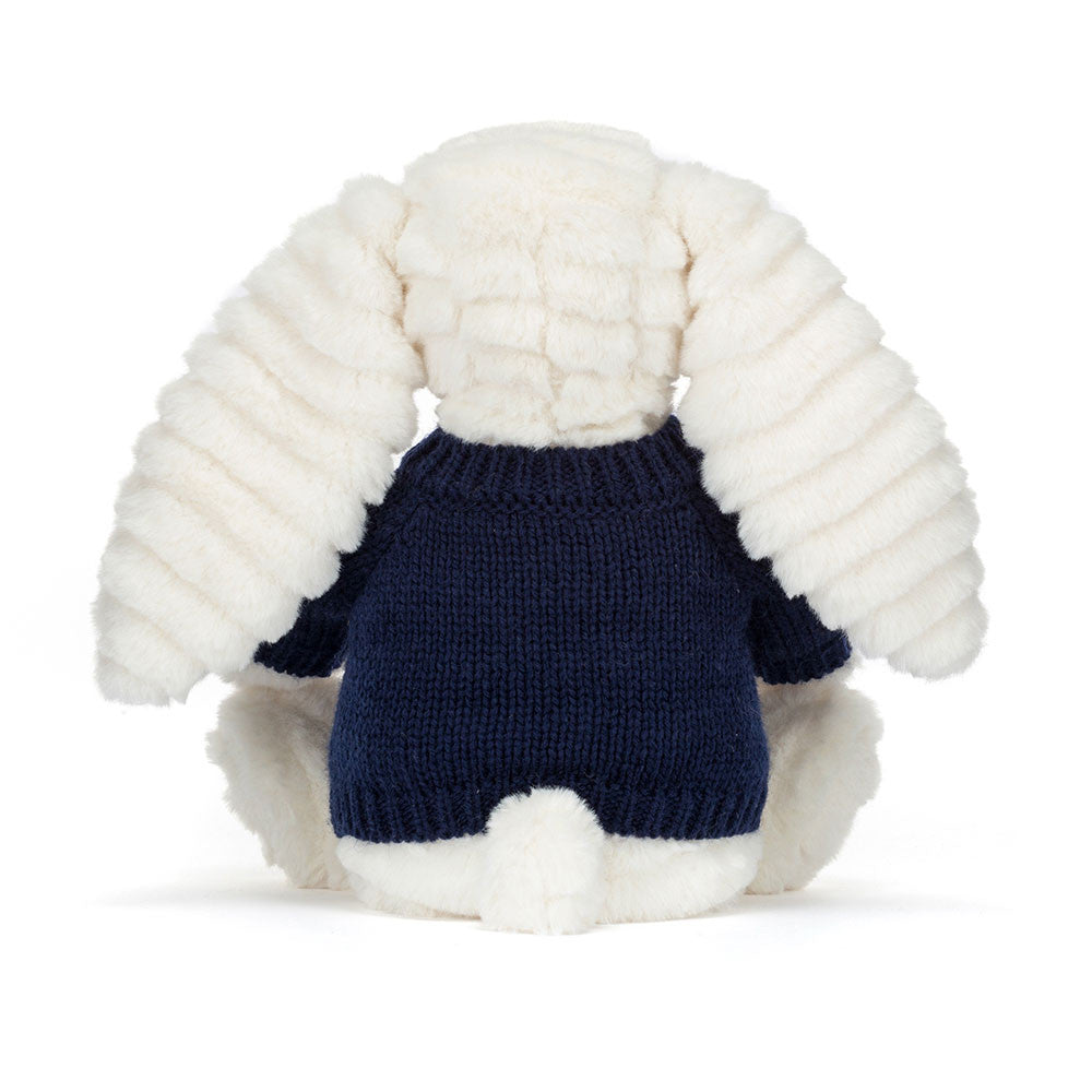 Jellycat Bashful Luxe Bunny Nimbus with Personalized Navy Jumper