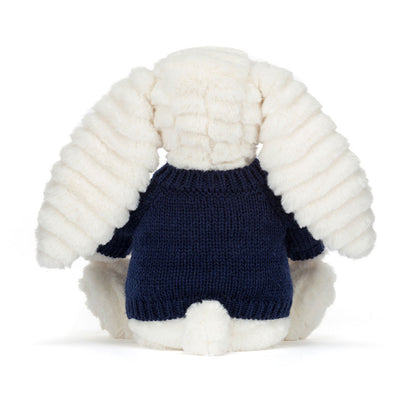 Jellycat Bashful Luxe Bunny Nimbus with Personalized Navy Jumper