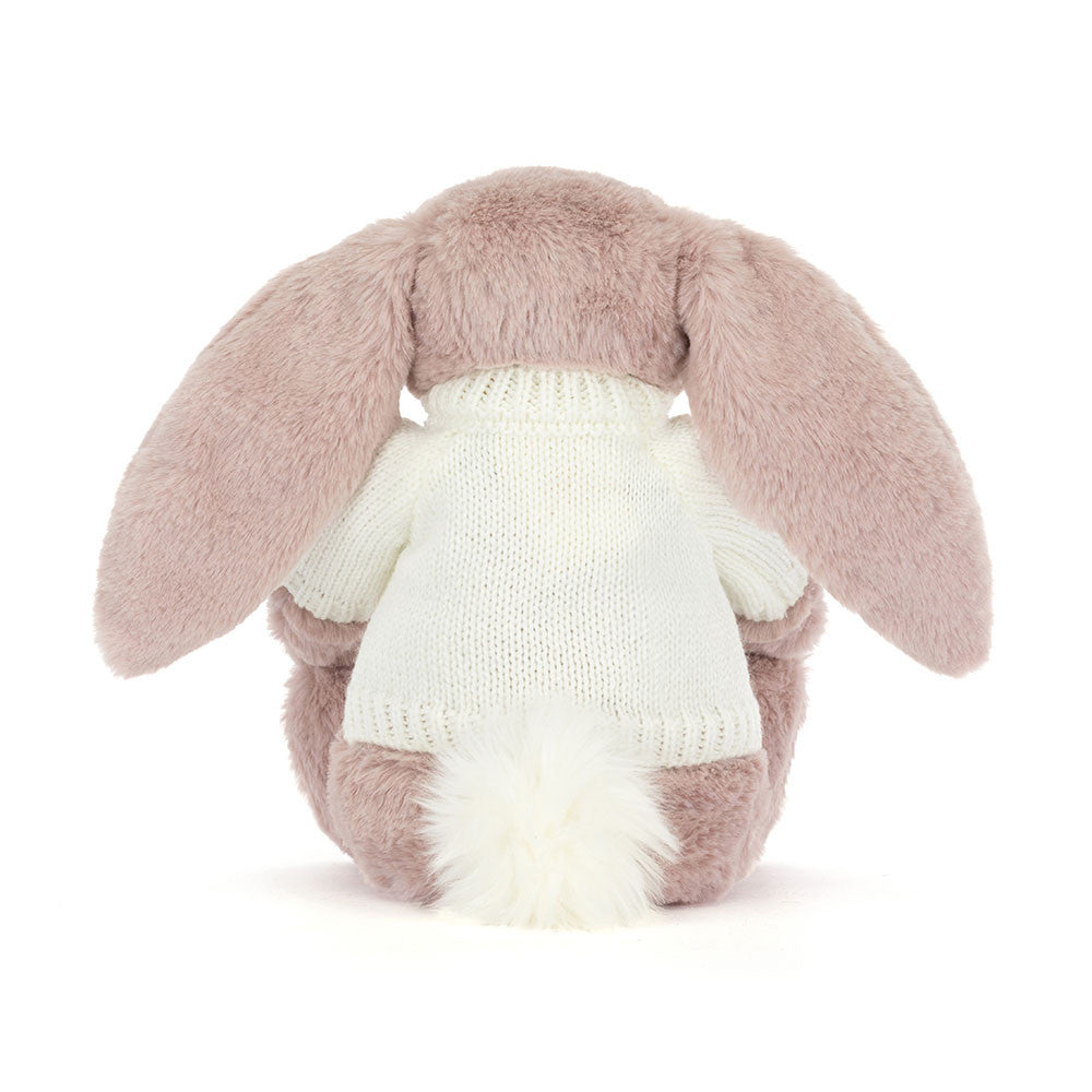 Jellycat Bashful Luxe Bunny Rosa with Personalized Cream Jumper