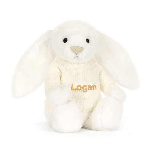 Jellycat Bashful Luxe Bunny Luna with Personalized Cream Jumper
