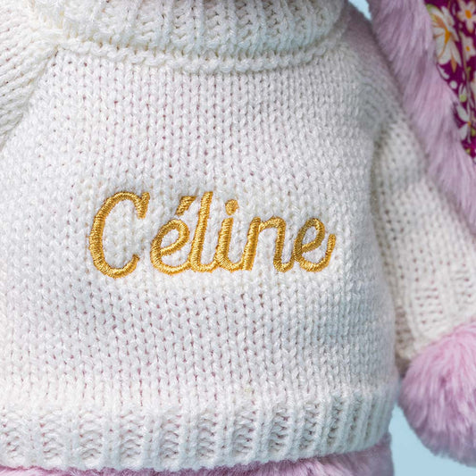 Jellycat Thistlepop Blossom Luxe Bunny with Personalized Cream Jumper