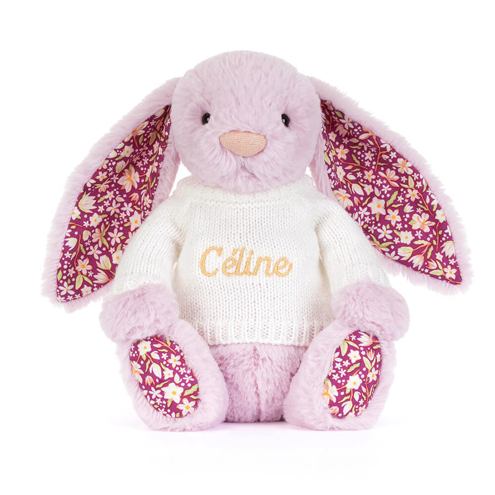 Jellycat Thistlepop Blossom Luxe Bunny with Personalized Cream Jumper