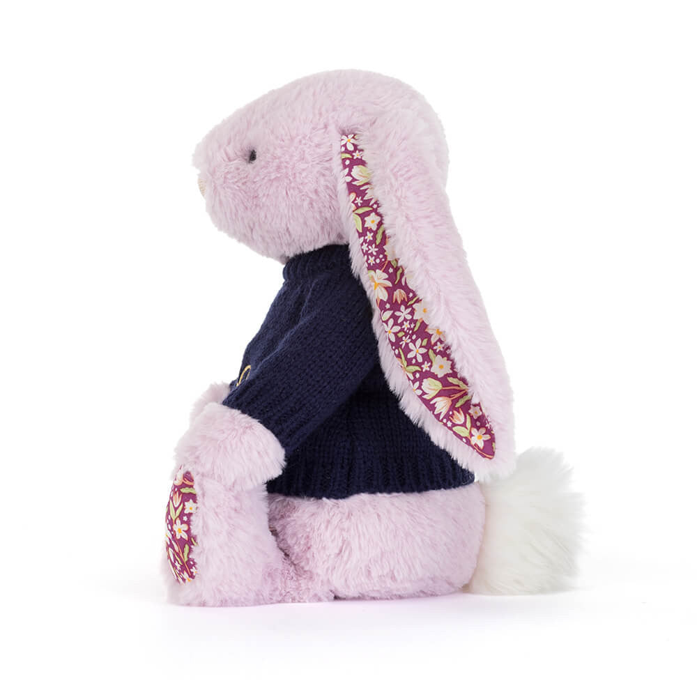 Jellycat Thistlepop Blossom Luxe Bunny with Personalized Navy Jumper