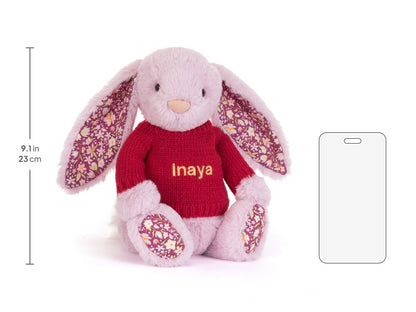 Jellycat Thistlepop Blossom Luxe Bunny with Personalized Red Jumper