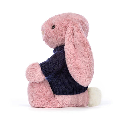 Jellycat Bashful Tulip Pink Bunny with Personalized Navy Jumper