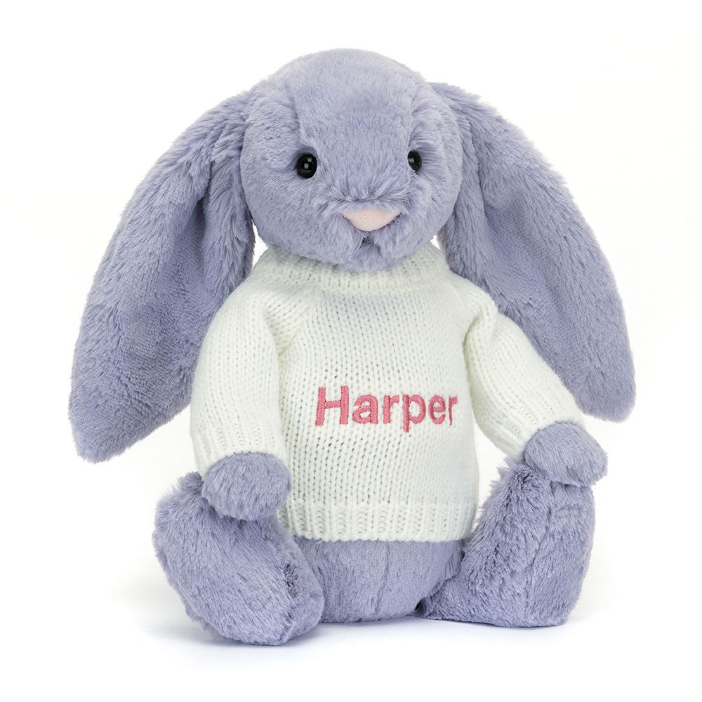 Jellycat Bashful Viola Bunny with Personalized Cream Jumper
