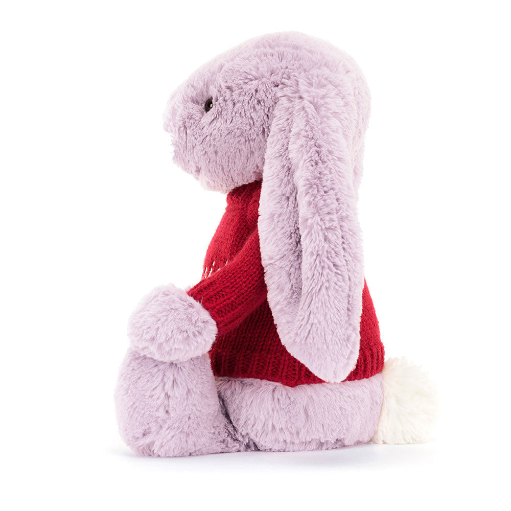 Jellycat Bashful Lilac Bunny with Personalized Red Jumper