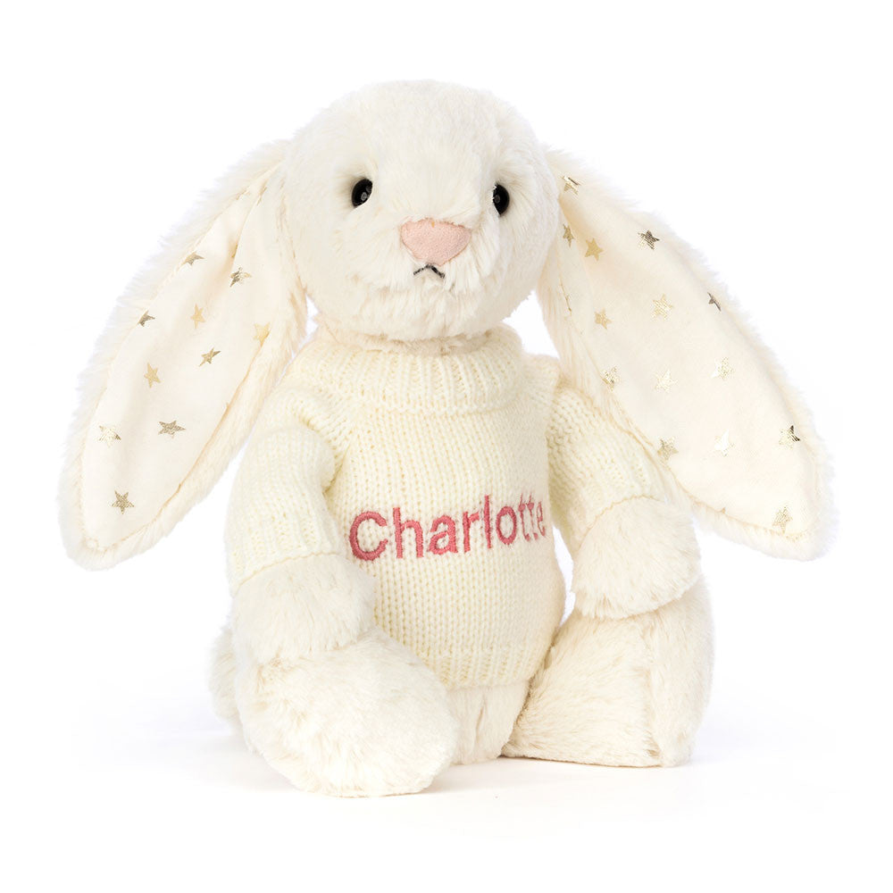 Jellycat Bashful Twinkle Bunny with Personalized Cream Jumper